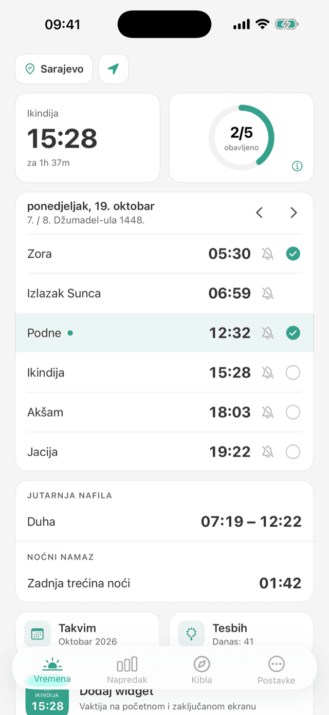 Tačna vaktija za tvoju lokaciju