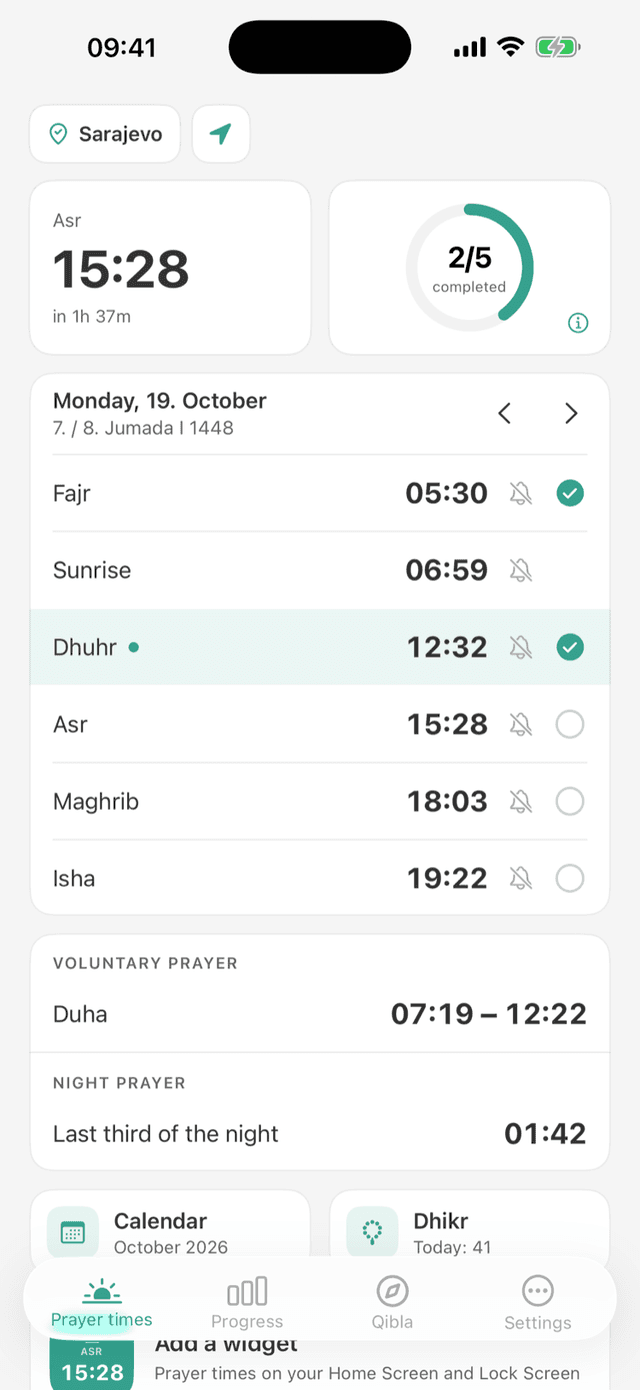 Jadwal salat yang akurat untuk lokasi Anda
